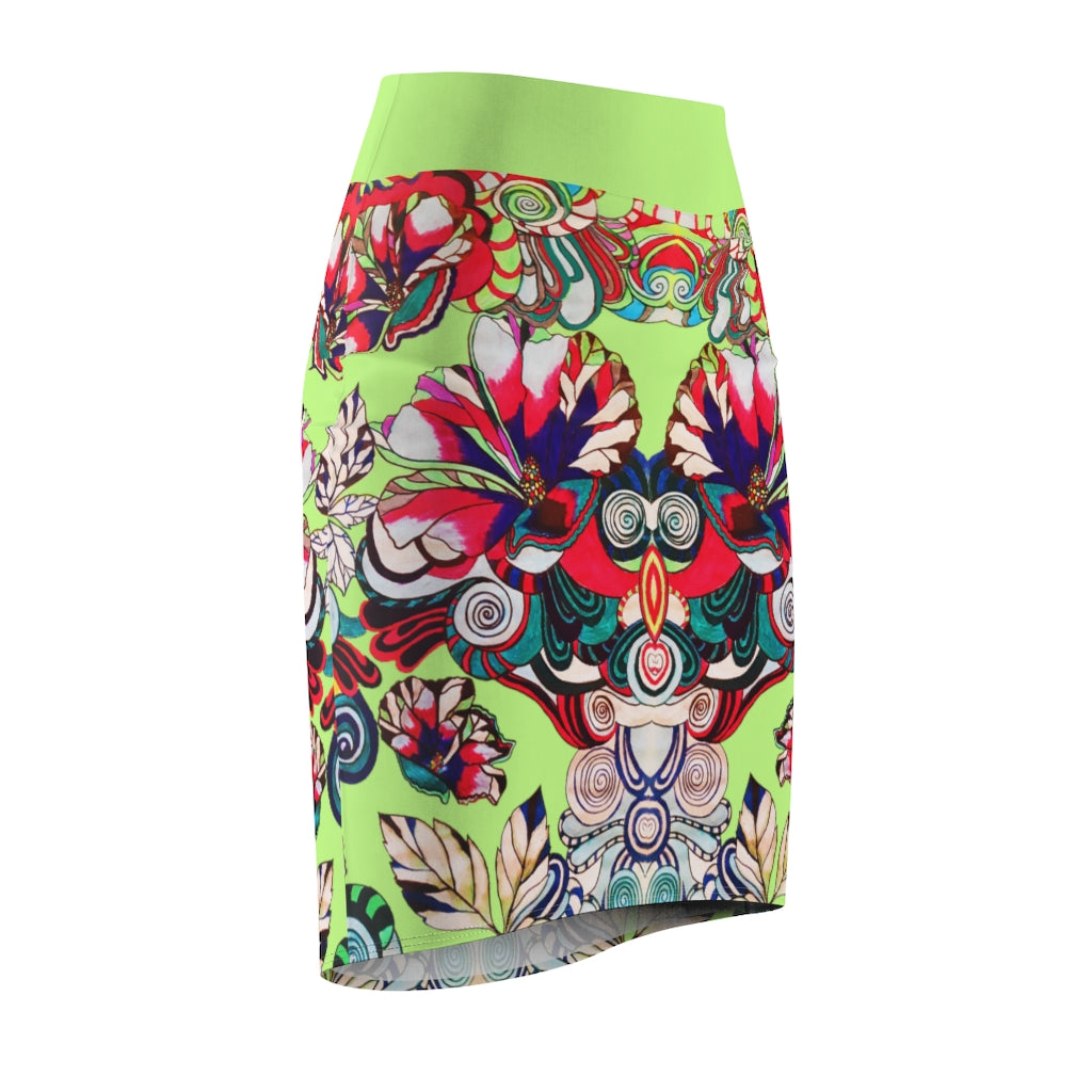 Floral Pop Lime Pencil Skirt
