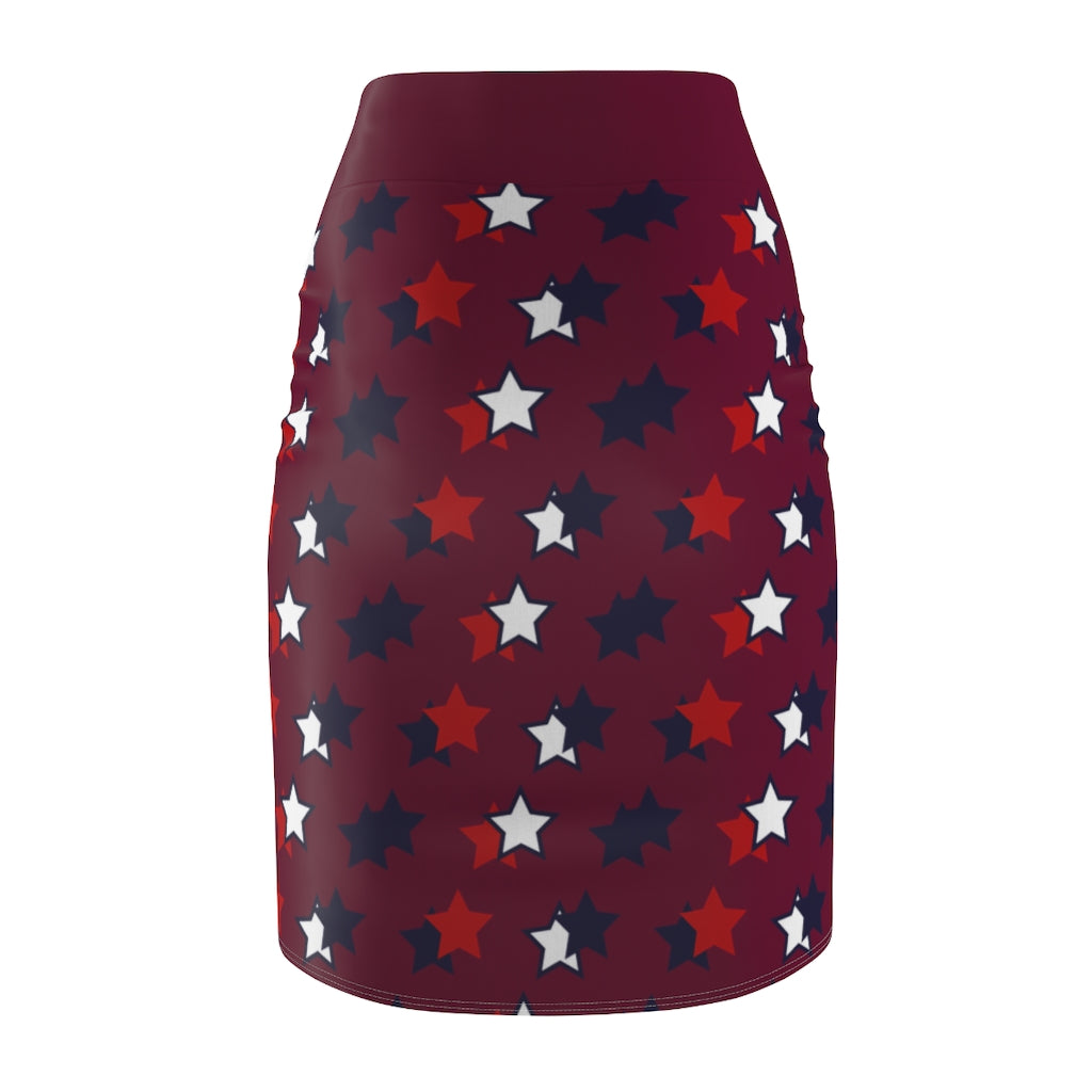 AOP Starry Marsala Pencil Skirt