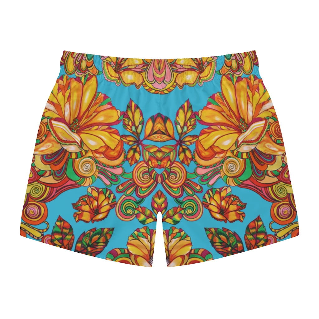 Artsy Floral Men's Aqua Swimming Trunks