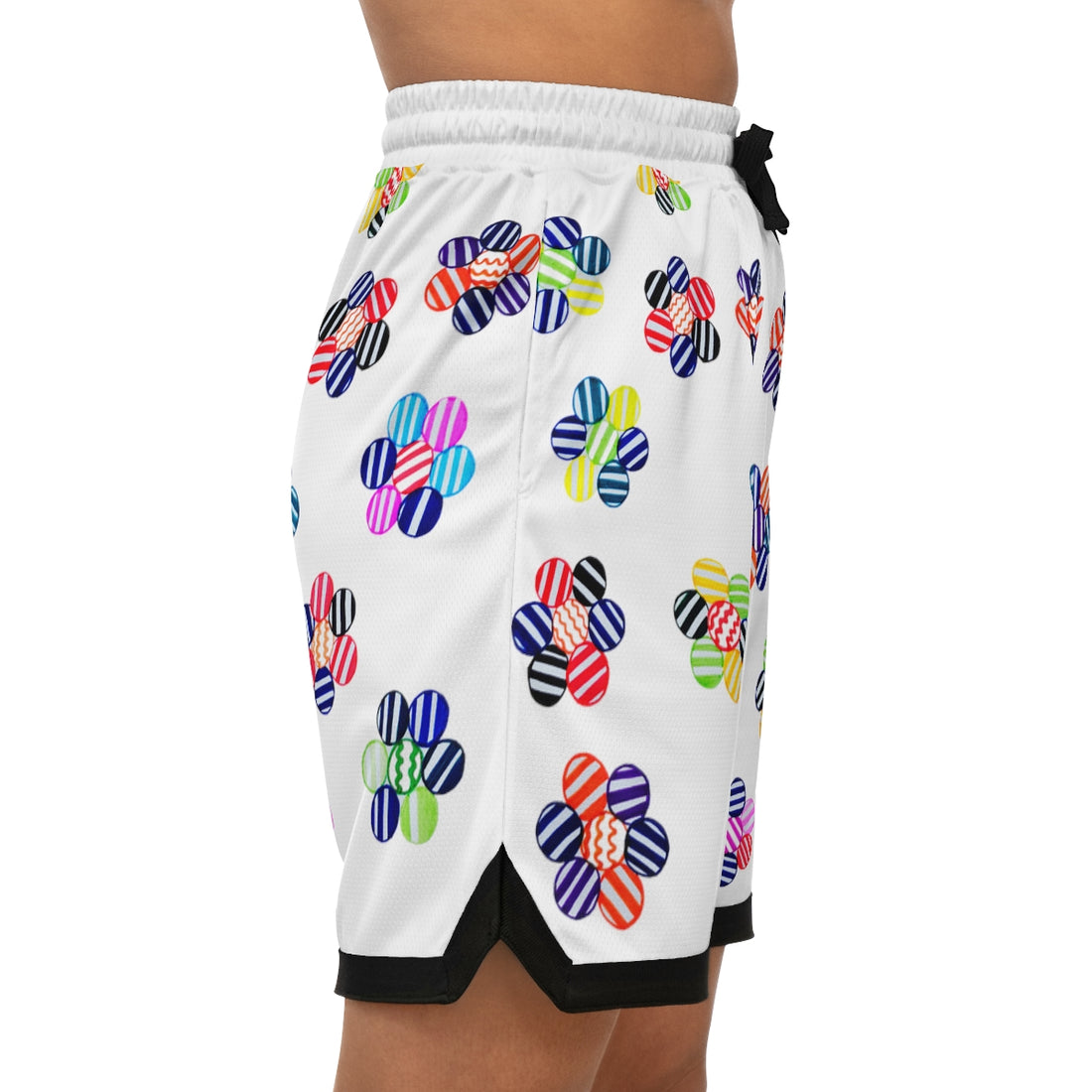 White Geo Floral Basketball Rib Shorts (AOP)