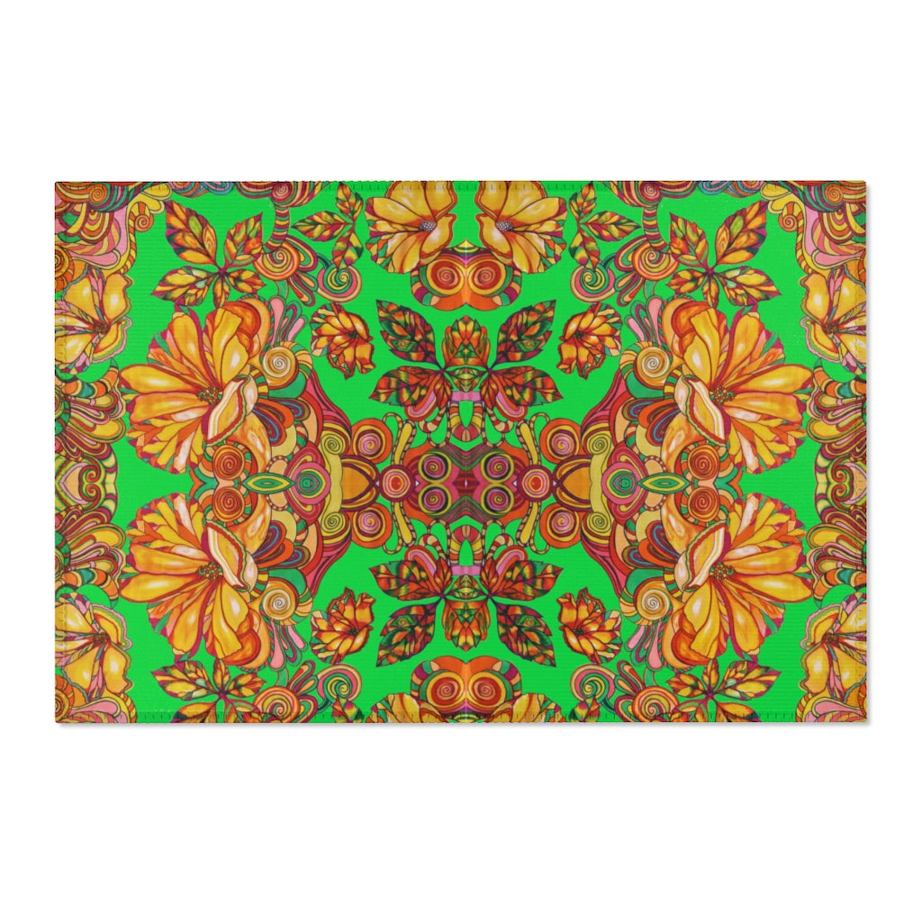 Artsy Floral Lawn Green Area Rug