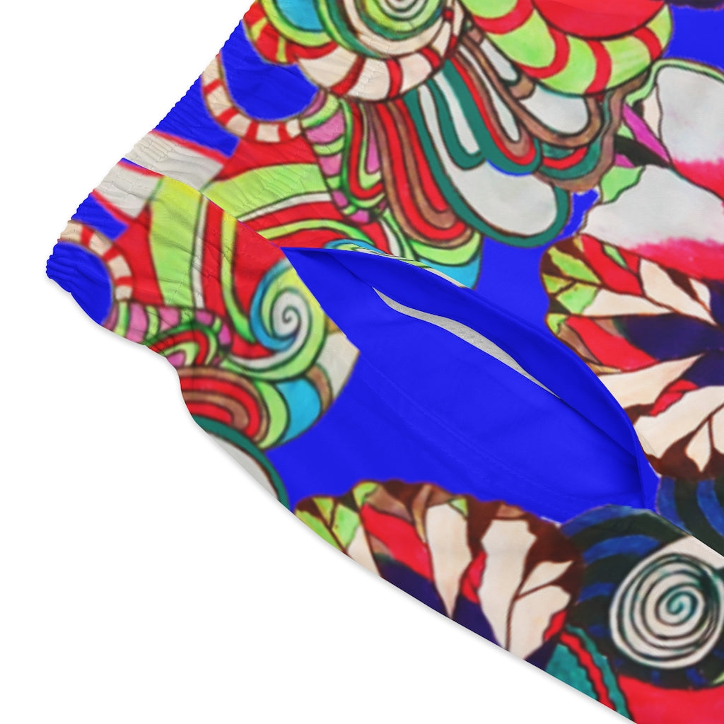 Electric Blue Graphic Floral Pop Men's Swimming Trunks