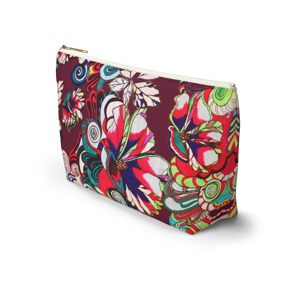 Floral Pop Marsala Accessory Pouch