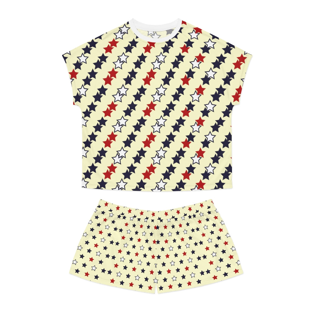 Cream Star Print Short Pajama Set (AOP)