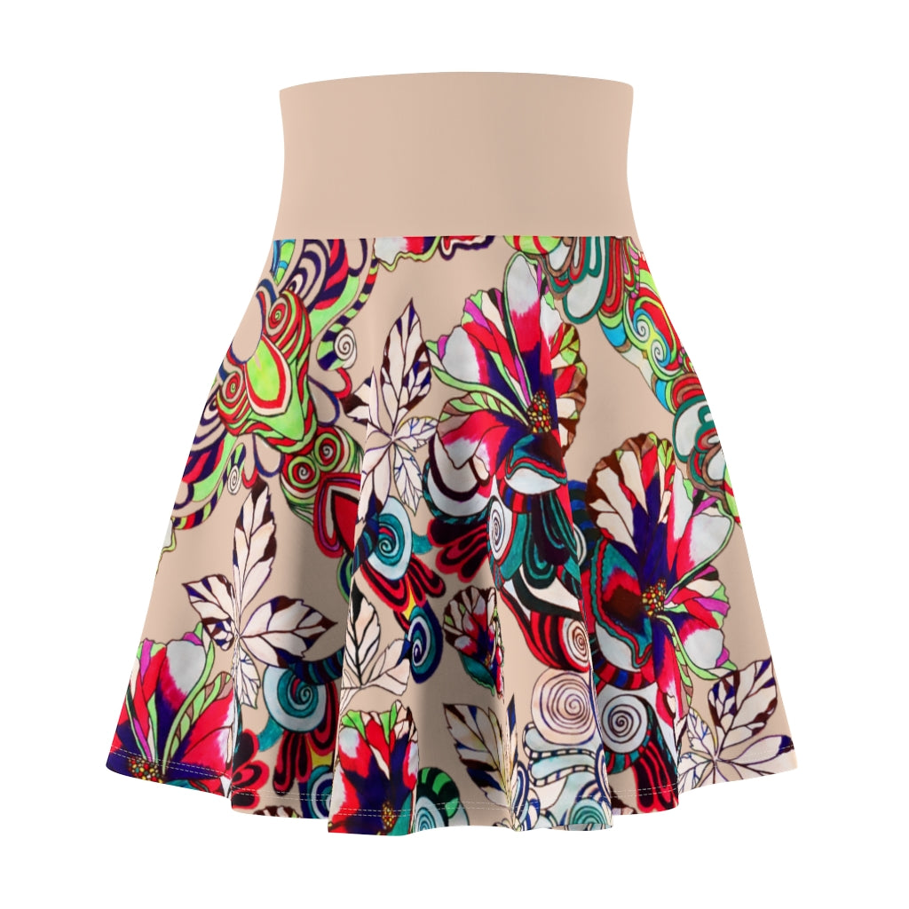 Graphic Floral Nude Skater Skirt