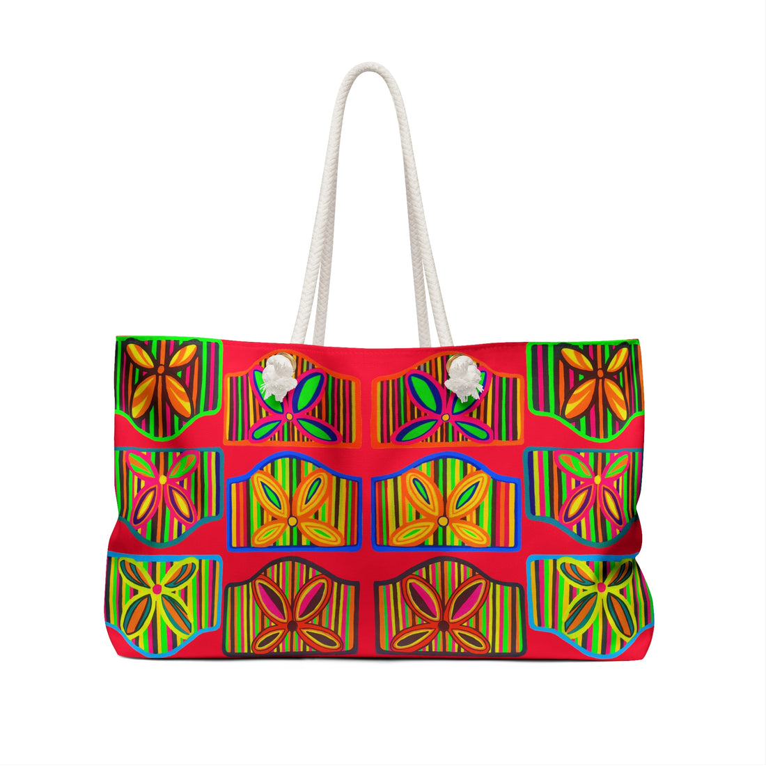 Red Deco Print Weekender Tote Bag
