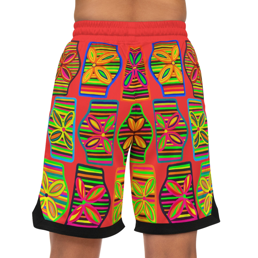 Vermillion Deco Print Basketball Rib Shorts (AOP)