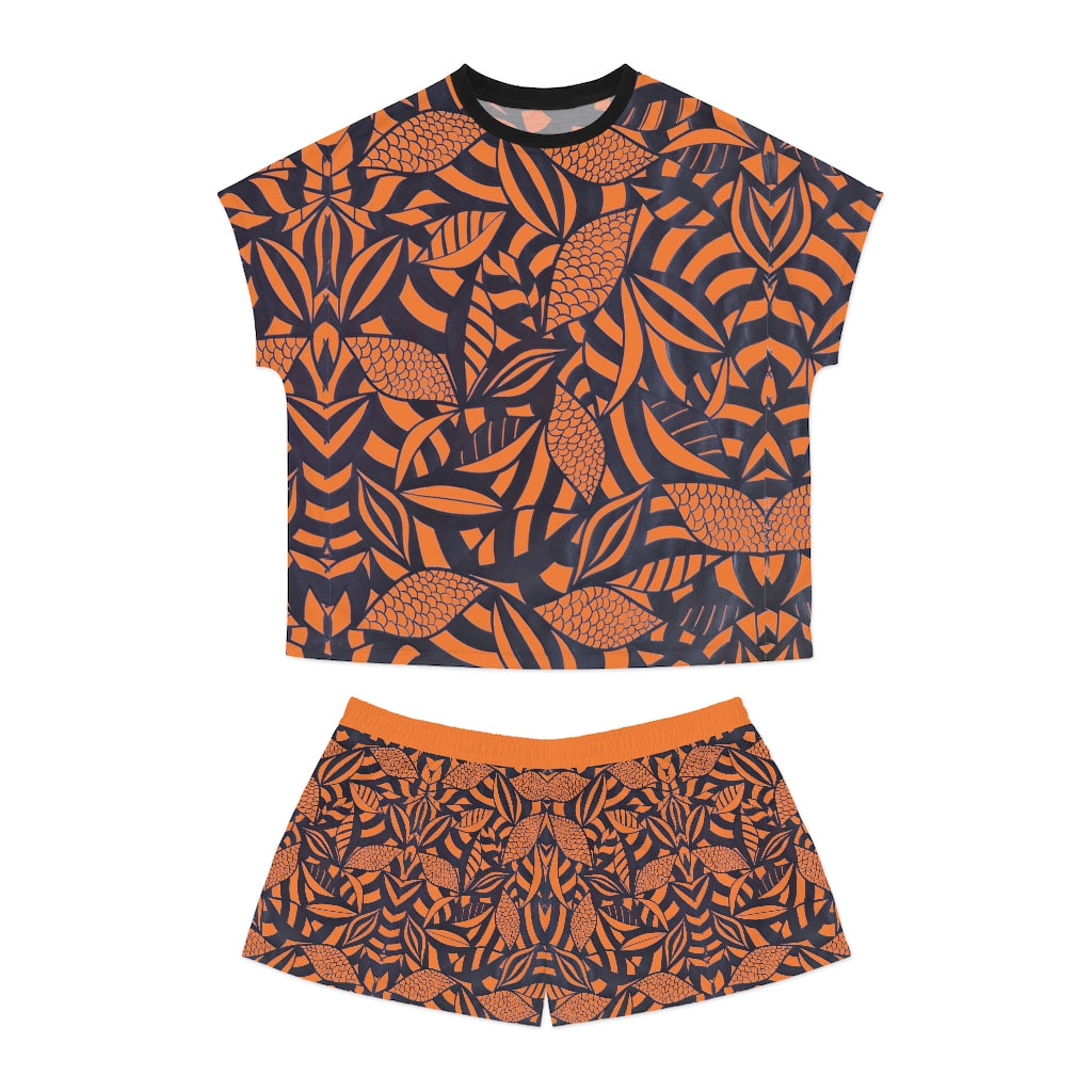 Peach Tropical Minimalist Short Pajama Set (AOP)
