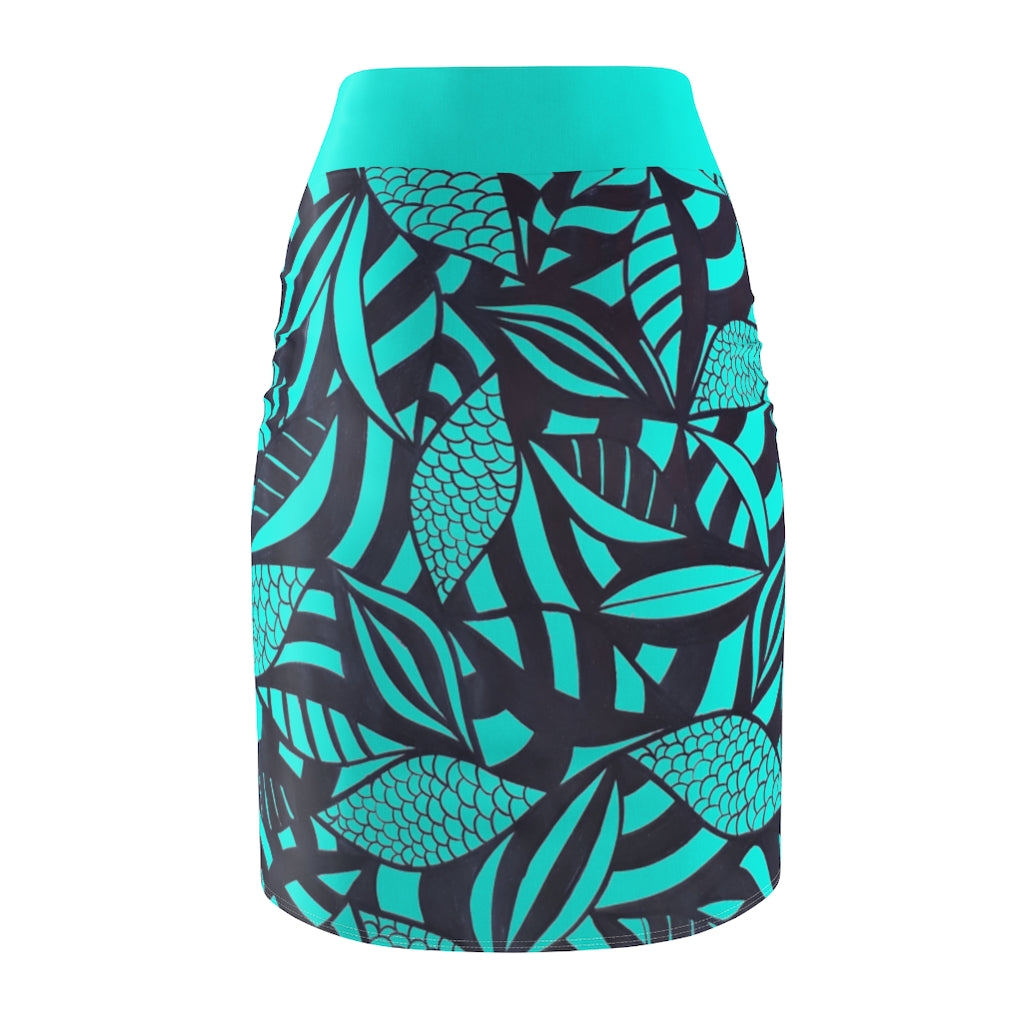 Tropical Minimalist Cyan Pencil Skirt