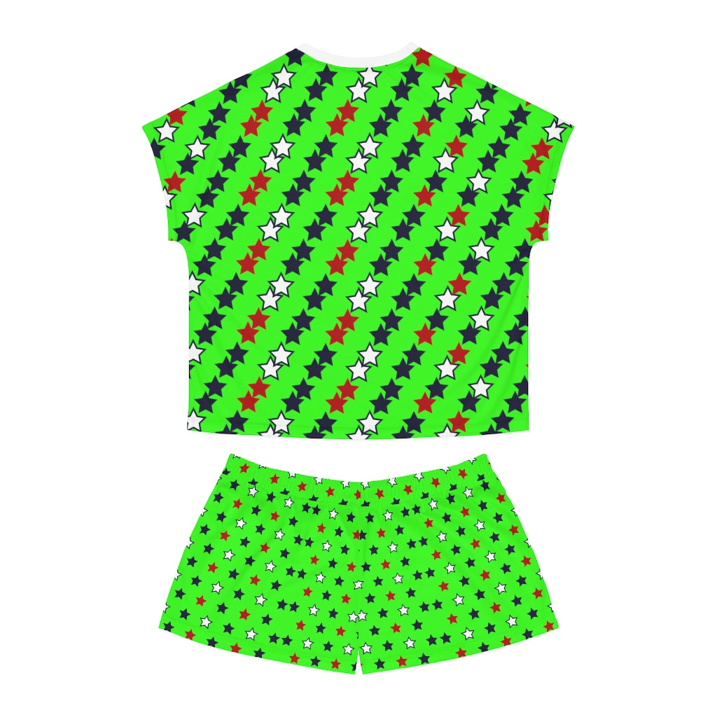 Neon Green Star Print Short Pajama Set (AOP)