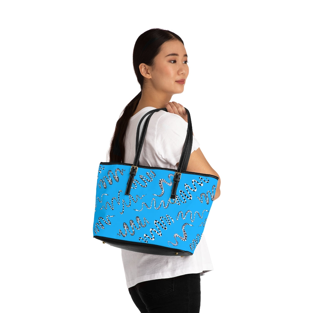 aqua snake print tote bag