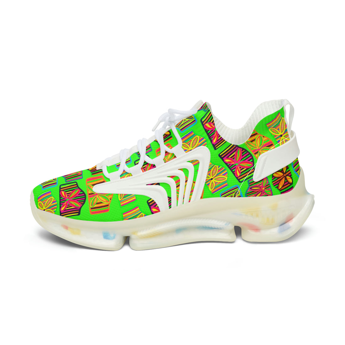 Neon Green Deco Print OTT Women's Mesh Knit Sneakers