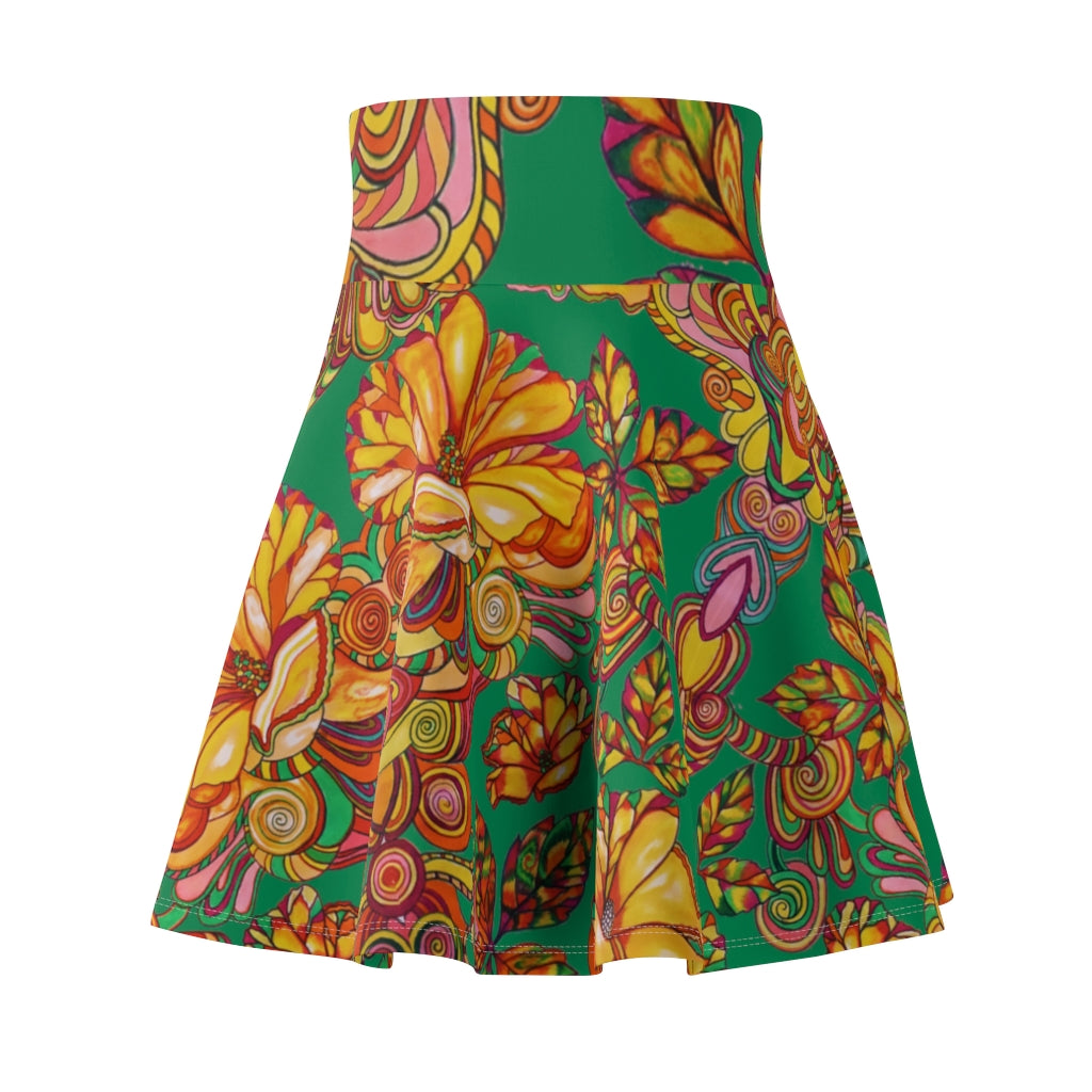 Artsy Floral Emerald Skater Skirt