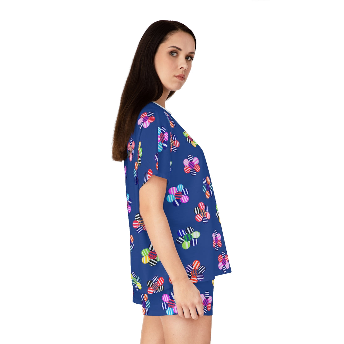 Royal Blue Candy Floral Short Pajama Set (AOP)