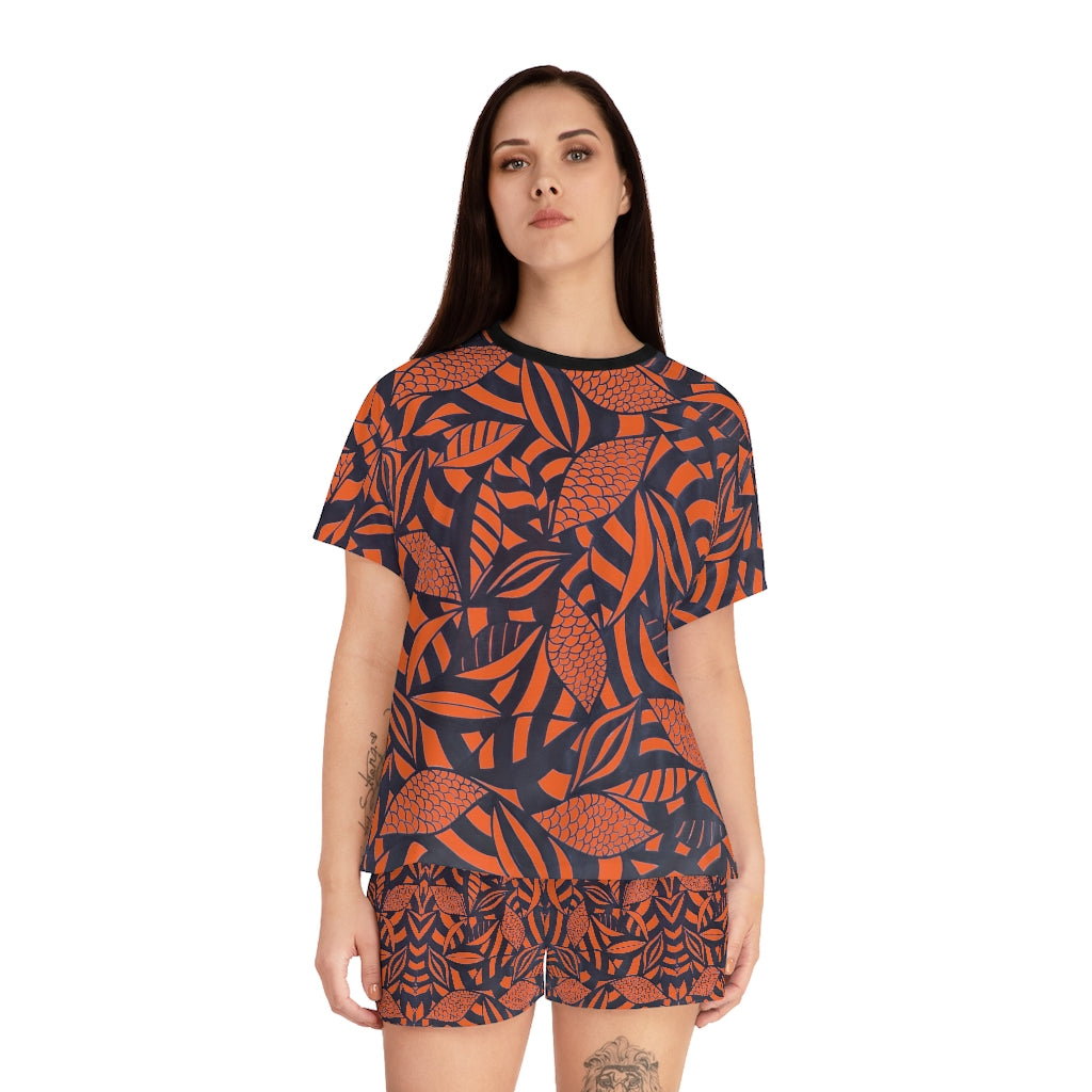 Orange Tropical Minimalist Short Pajama Set (AOP)