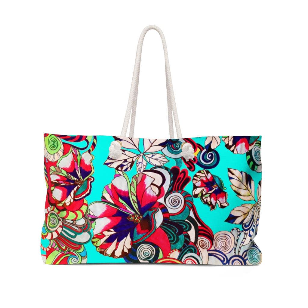 Artsy Floral Pop Cyan Weekender Bag