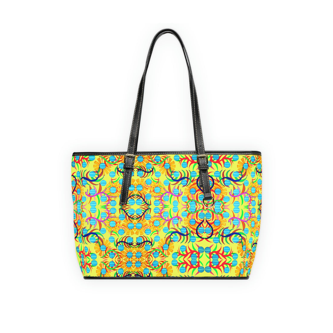 canary pu leather sunflower print oversize tote bag