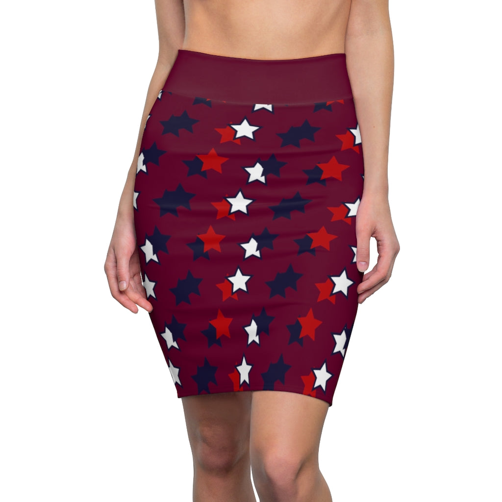 AOP Starry Marsala Pencil Skirt