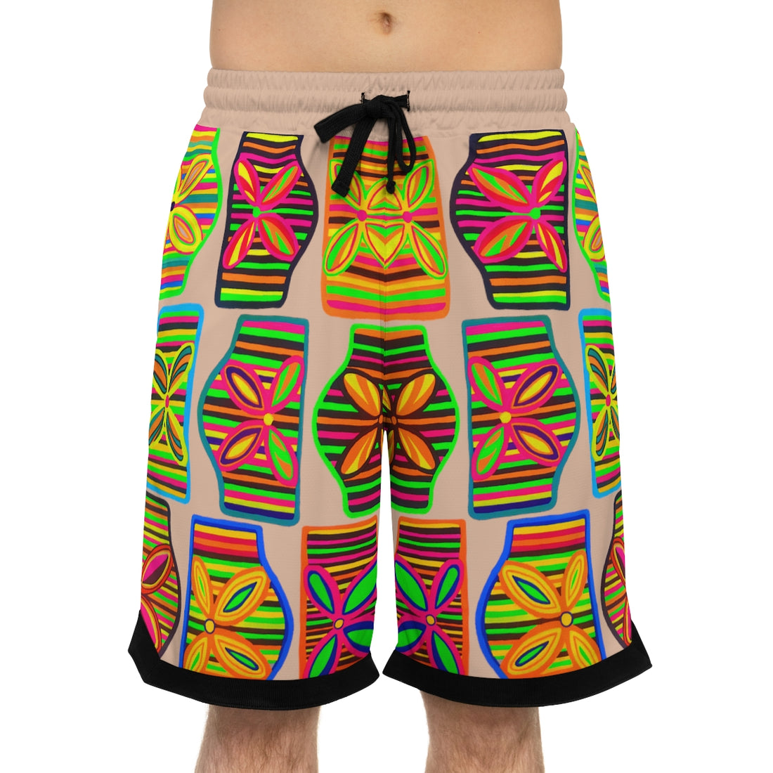 nude art deco print basketball shorts