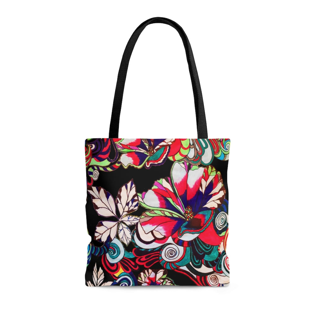 AOP Artsy Floral Pop Black Tote Bag