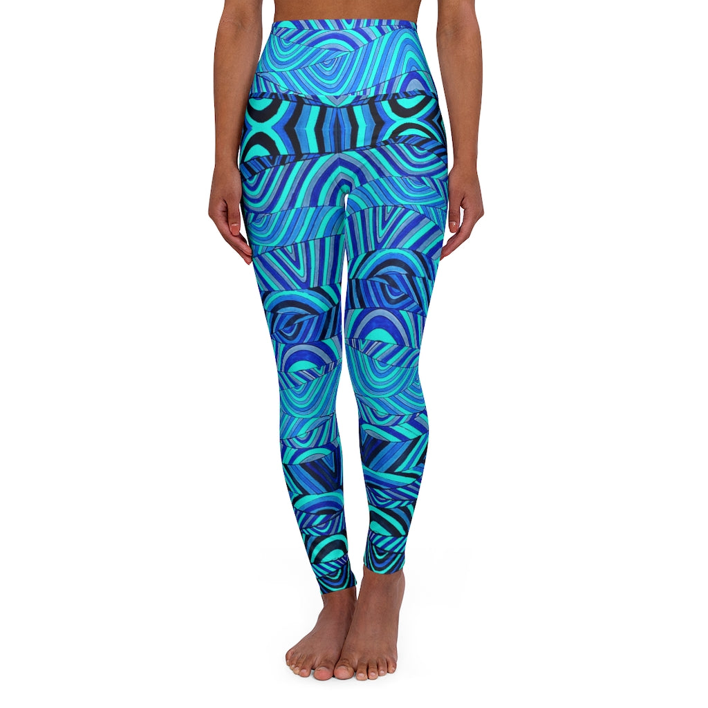 cyan & blue psychedelic print yoga athleisure leggings for women