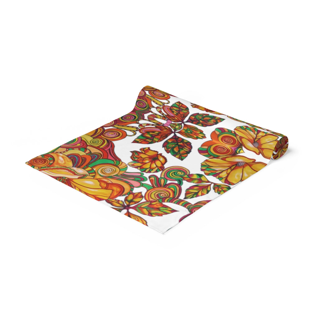 Artsy Floral White Table Runner