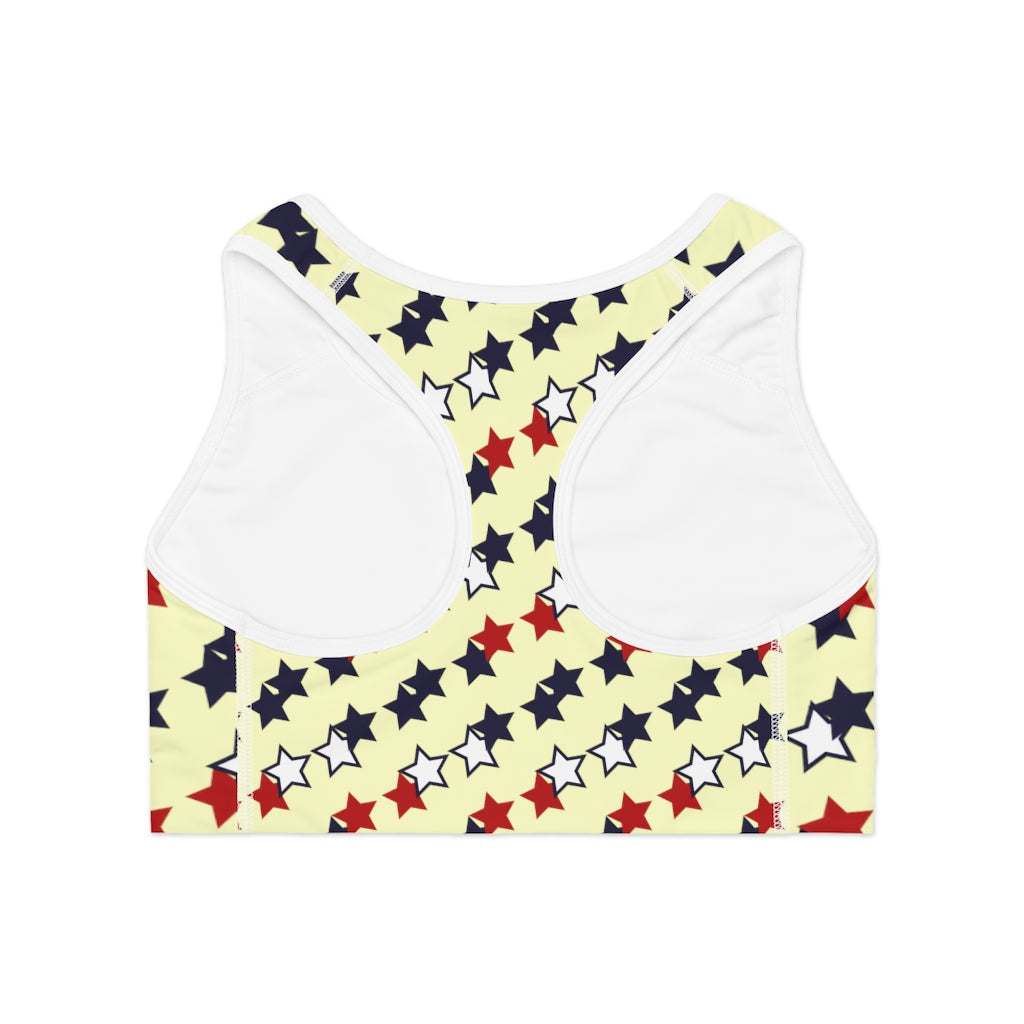 cream star print sports bra