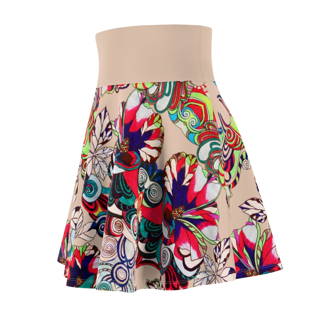 Graphic Floral Nude Skater Skirt
