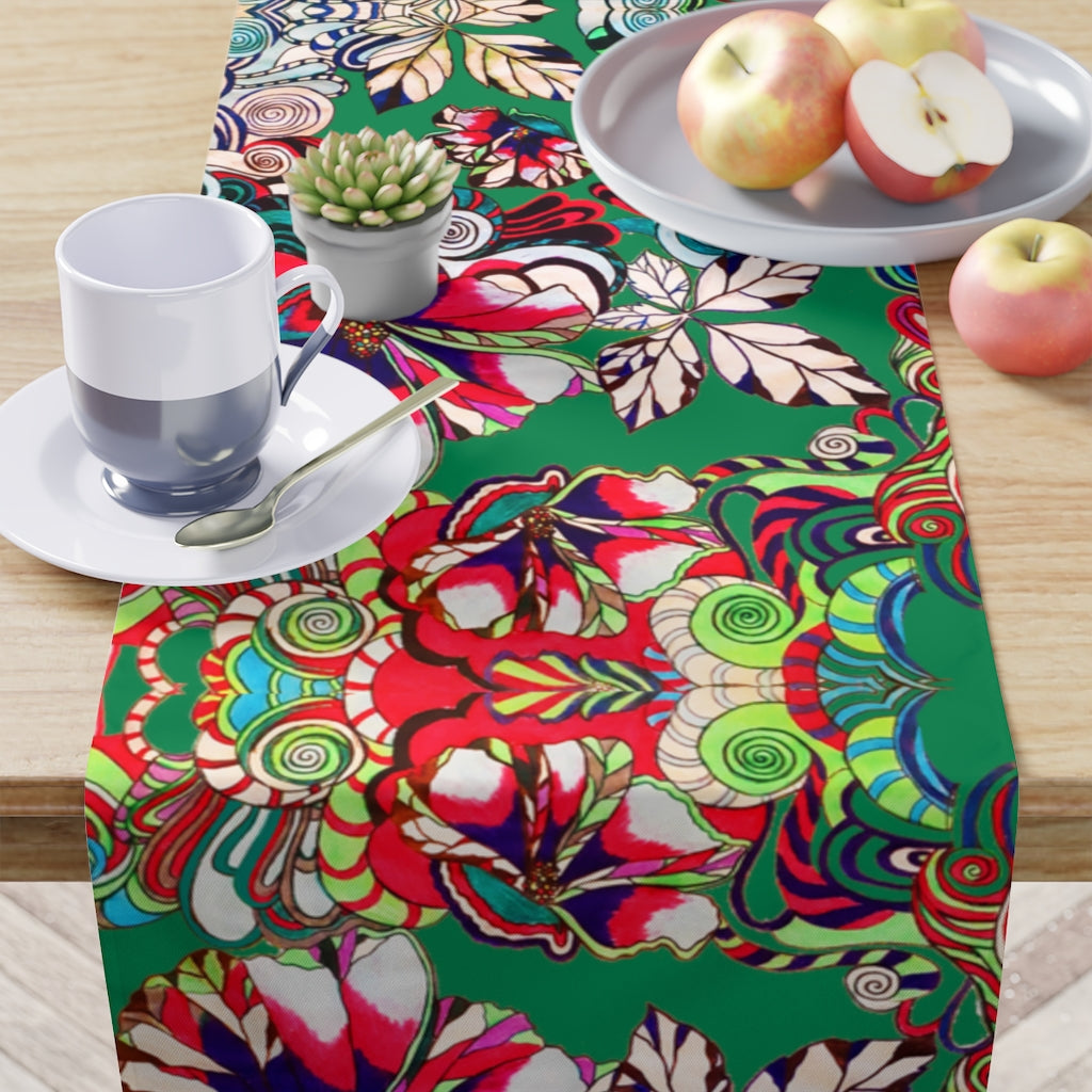 Artsy Floral Pop Emerald Table Runner