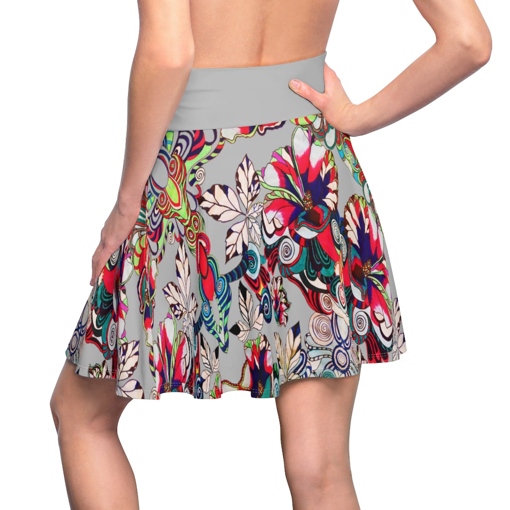 Graphic Floral Slate Skater Skirt