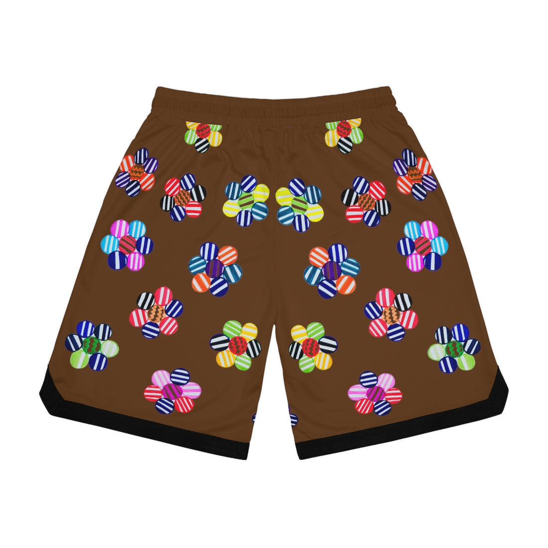 Brown Geo Floral Basketball Rib Shorts (AOP)