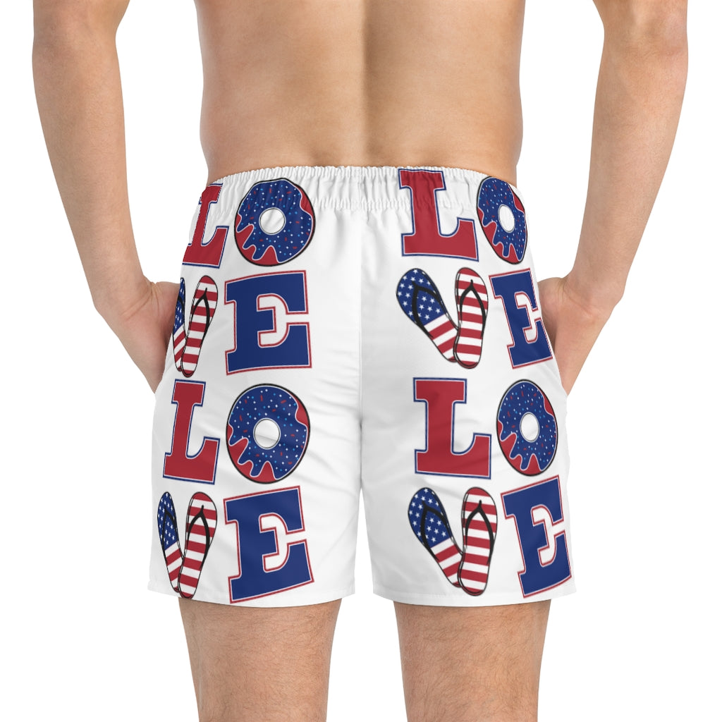 Men's American Love White Swimming Trunks