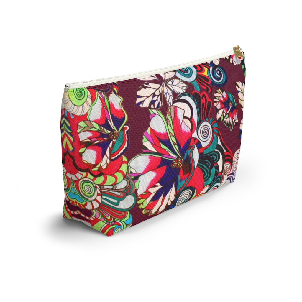 Floral Pop Marsala Accessory Pouch