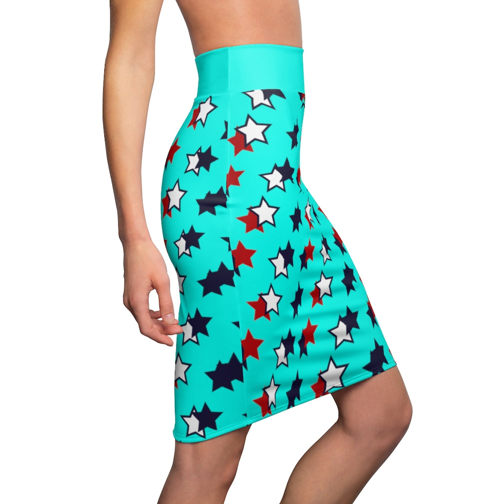 AOP Starry Cyan Pencil Skirt
