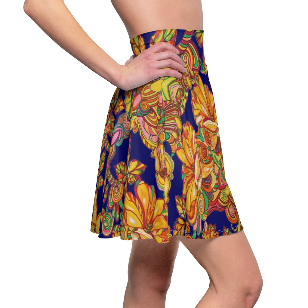 Artsy Floral Ink Skater Skirt