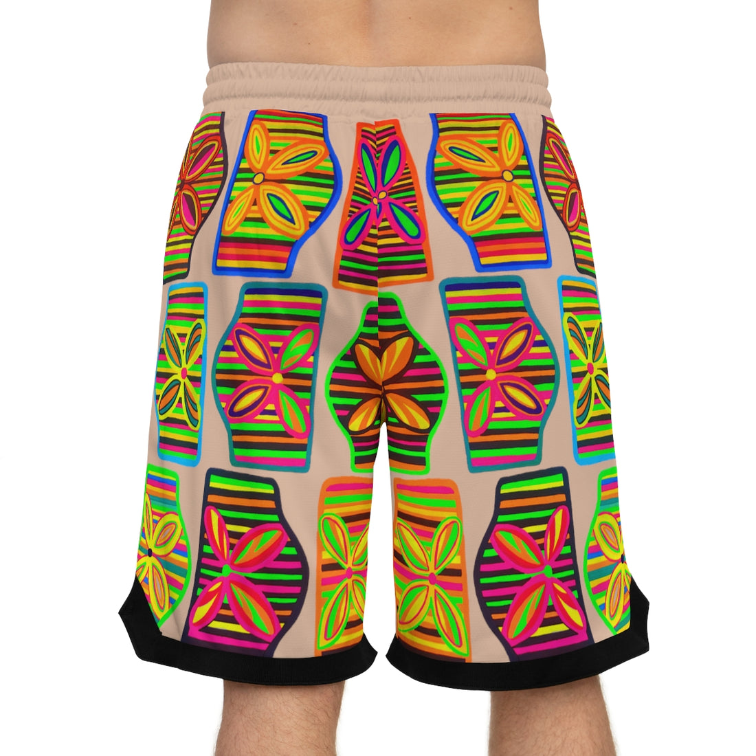 nude art deco print basketball shorts
