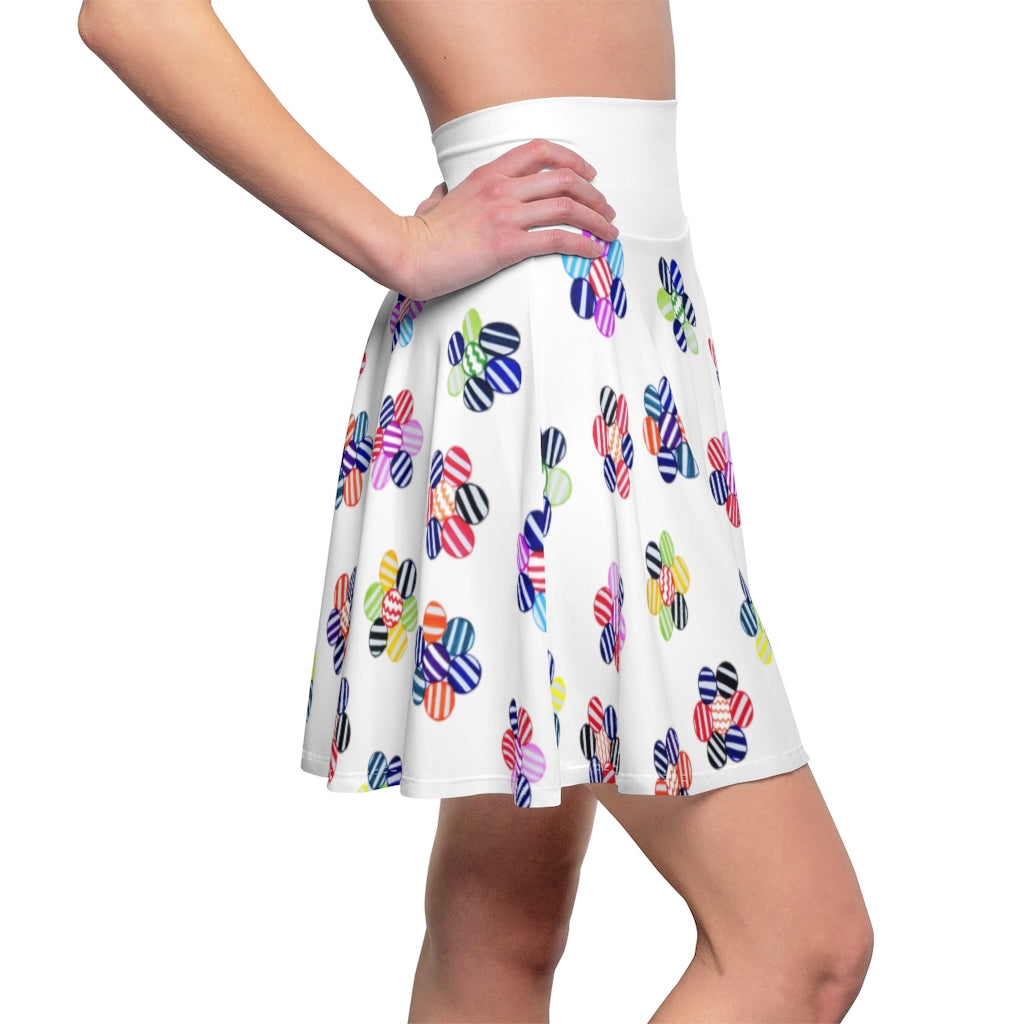 White Candy Florals Skater Skirt