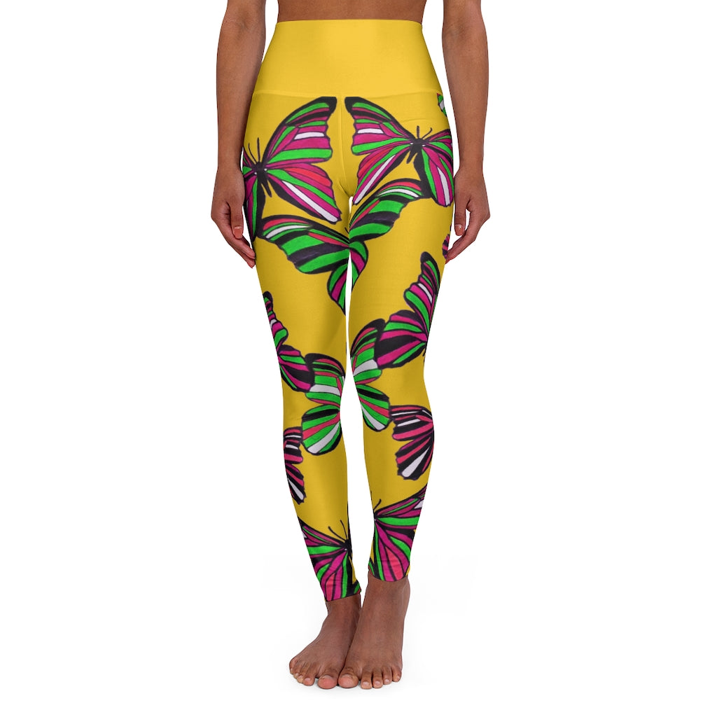 High Waisted Golden Yellow Butterfly Leggings