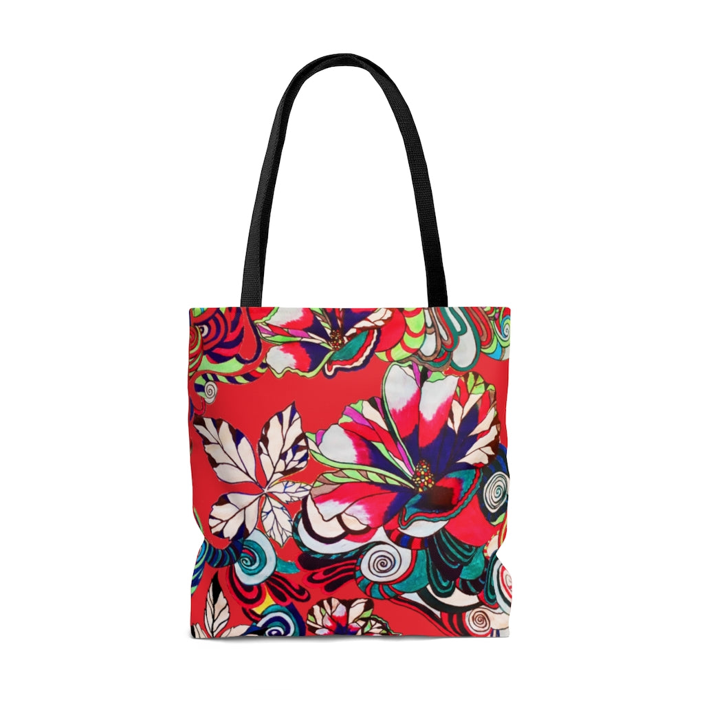 AOP Artsy Floral Pop Red Tote Bag
