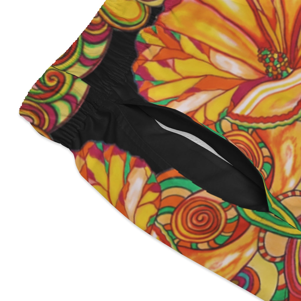 Artsy Floral Men's Black Swimming Trunks