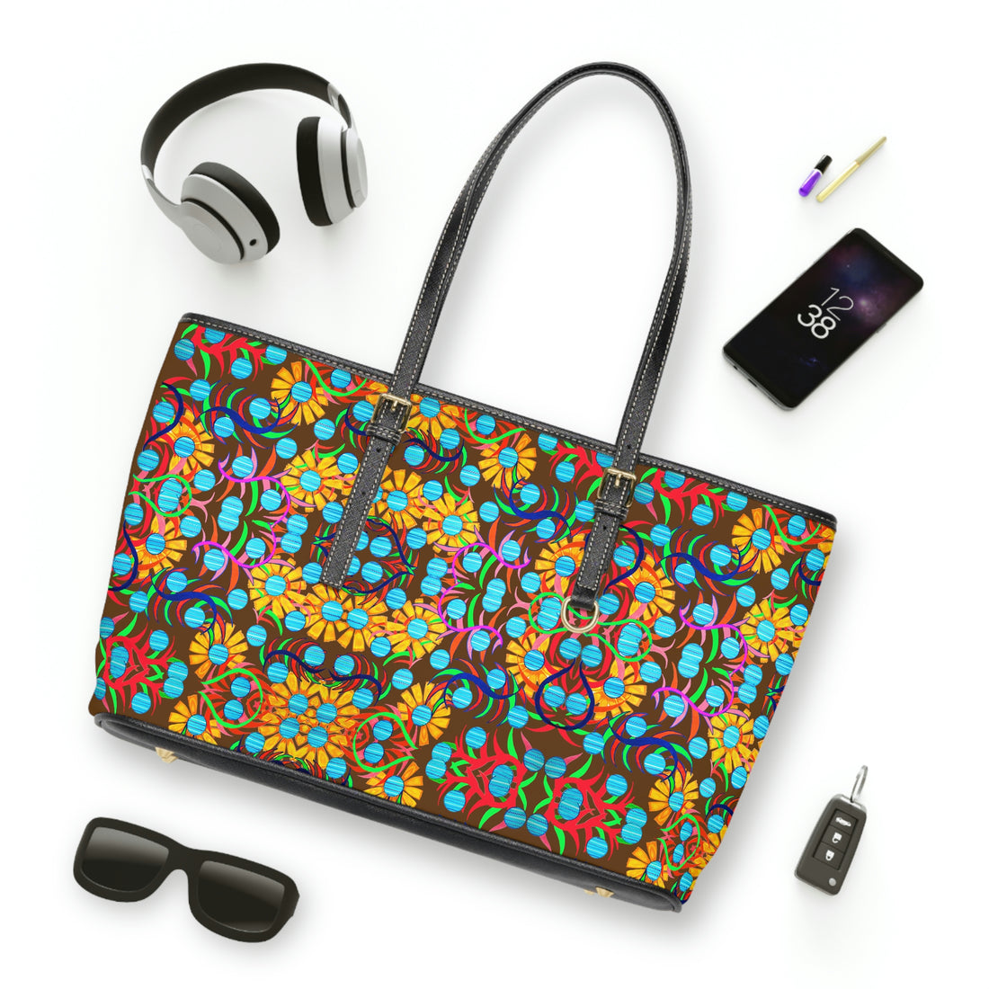 Brown Sunflower PU Leather Shoulder Bag