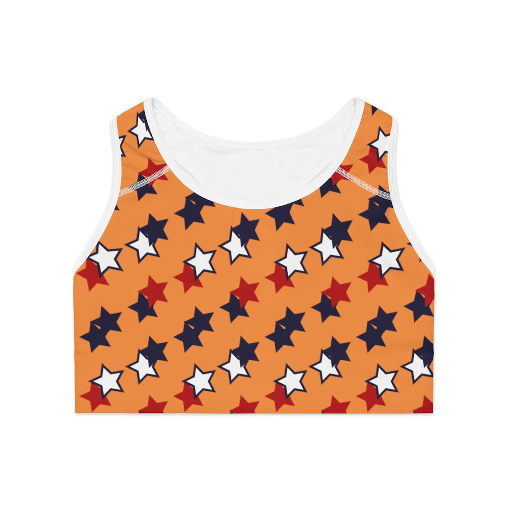 peach star print sports bra