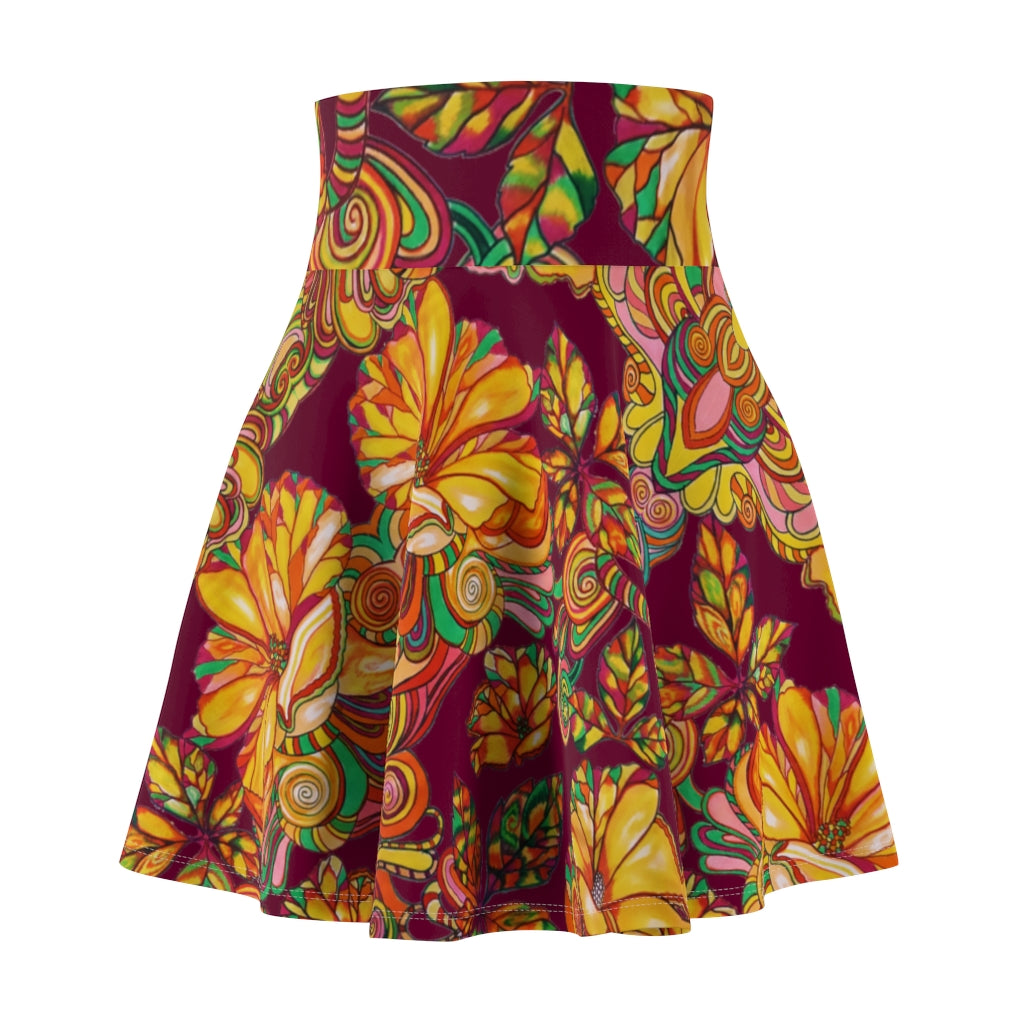 Artsy Floral Marsala Skater Skirt