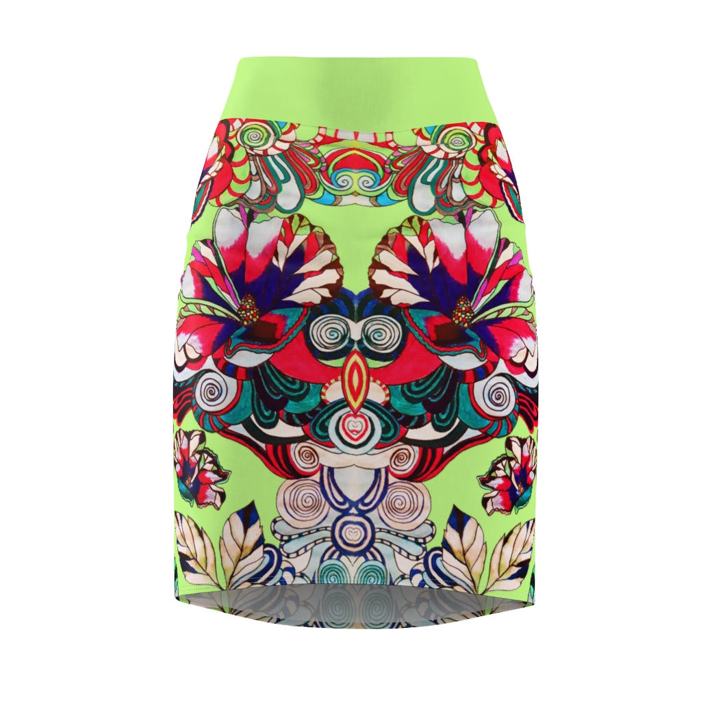 Floral Pop Lime Pencil Skirt
