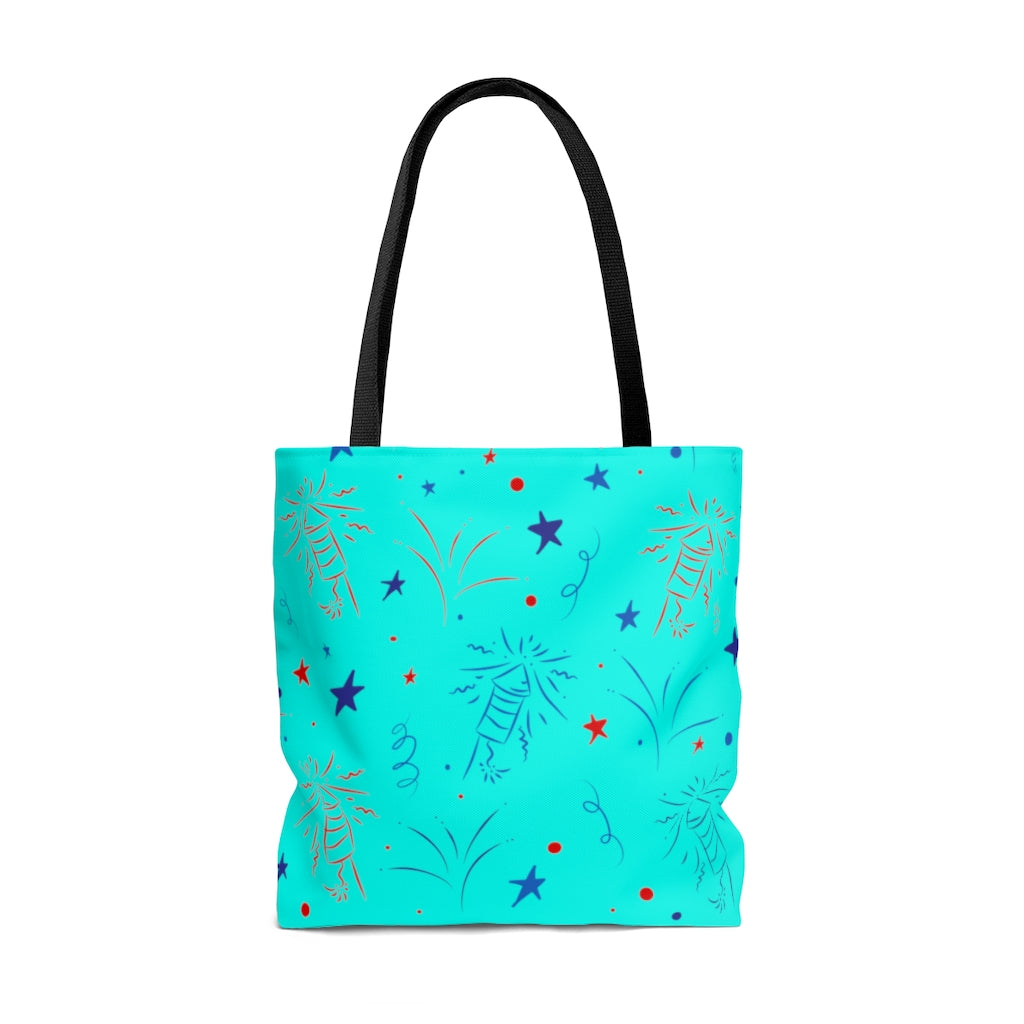 AOP Fire Works Cyan Tote Bag