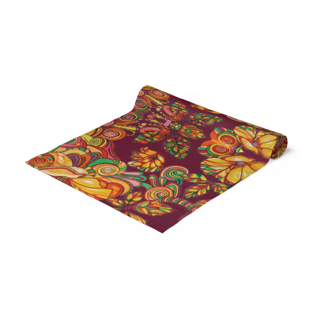 Artsy Floral Marsala Table Runner