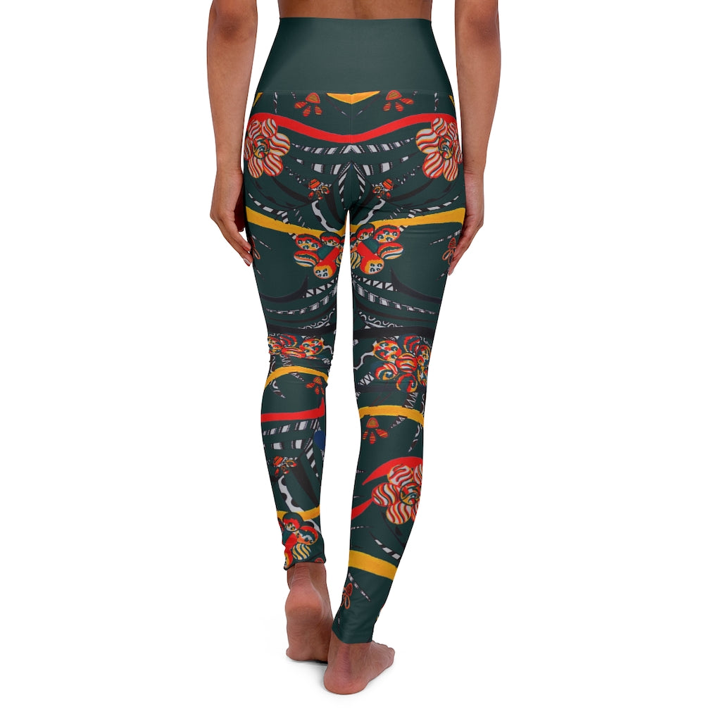 bottle green animal & floral print yoga leggings
