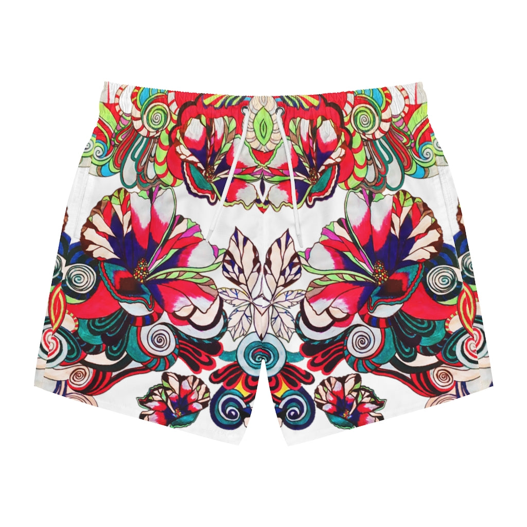 White Graphic Floral Pop Men's Swimming Trunks