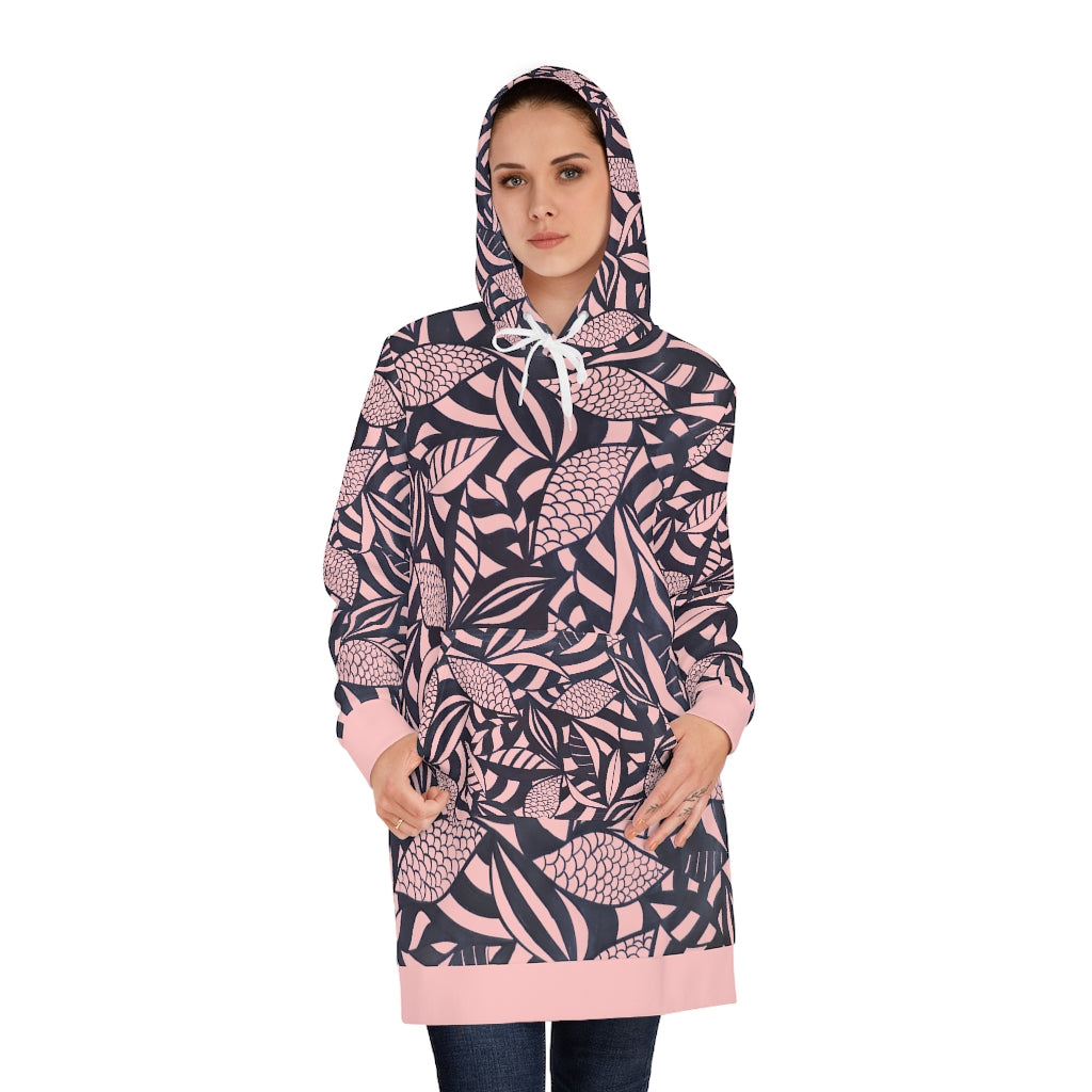pink tropical print hoodie dress