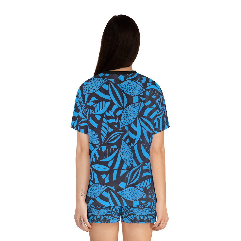 Aqua Tropical Minimalist Short Pajama Set (AOP)